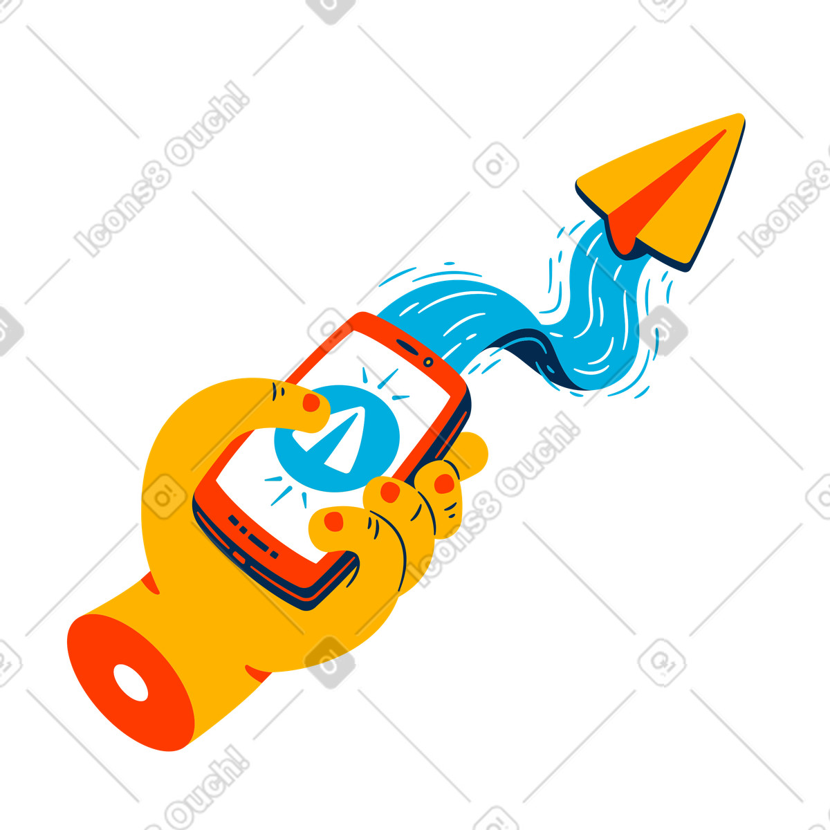 Ilustración Pressing send button on smartphone, Quick digital correspondence and mobile messaging en estilo Flame a descargar en PNG y SVG