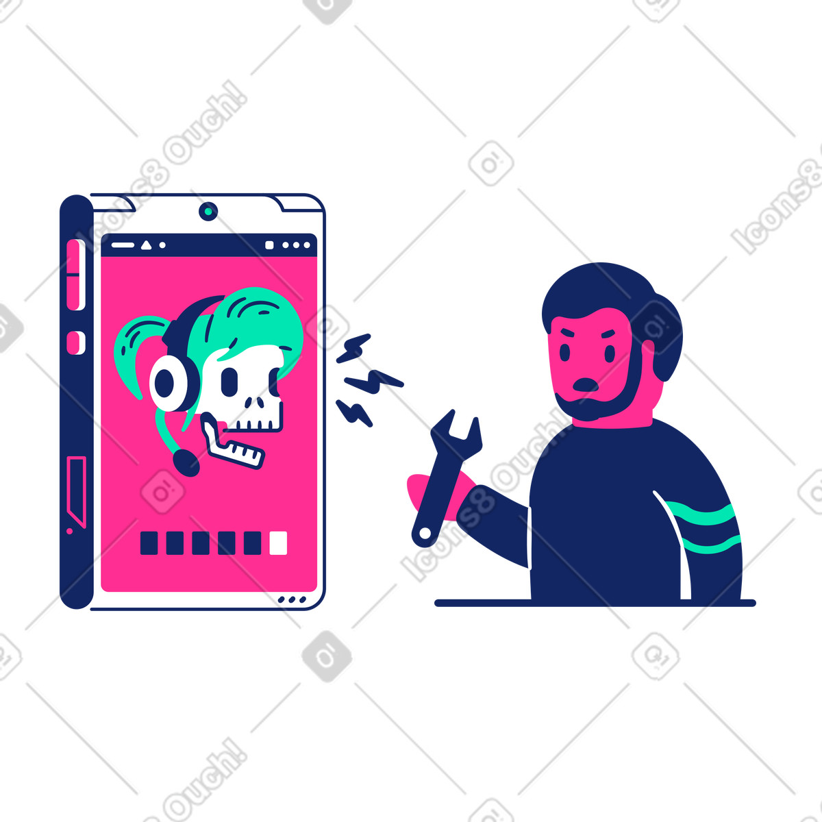 Remote technical support by phone illustration in PNG, SVG