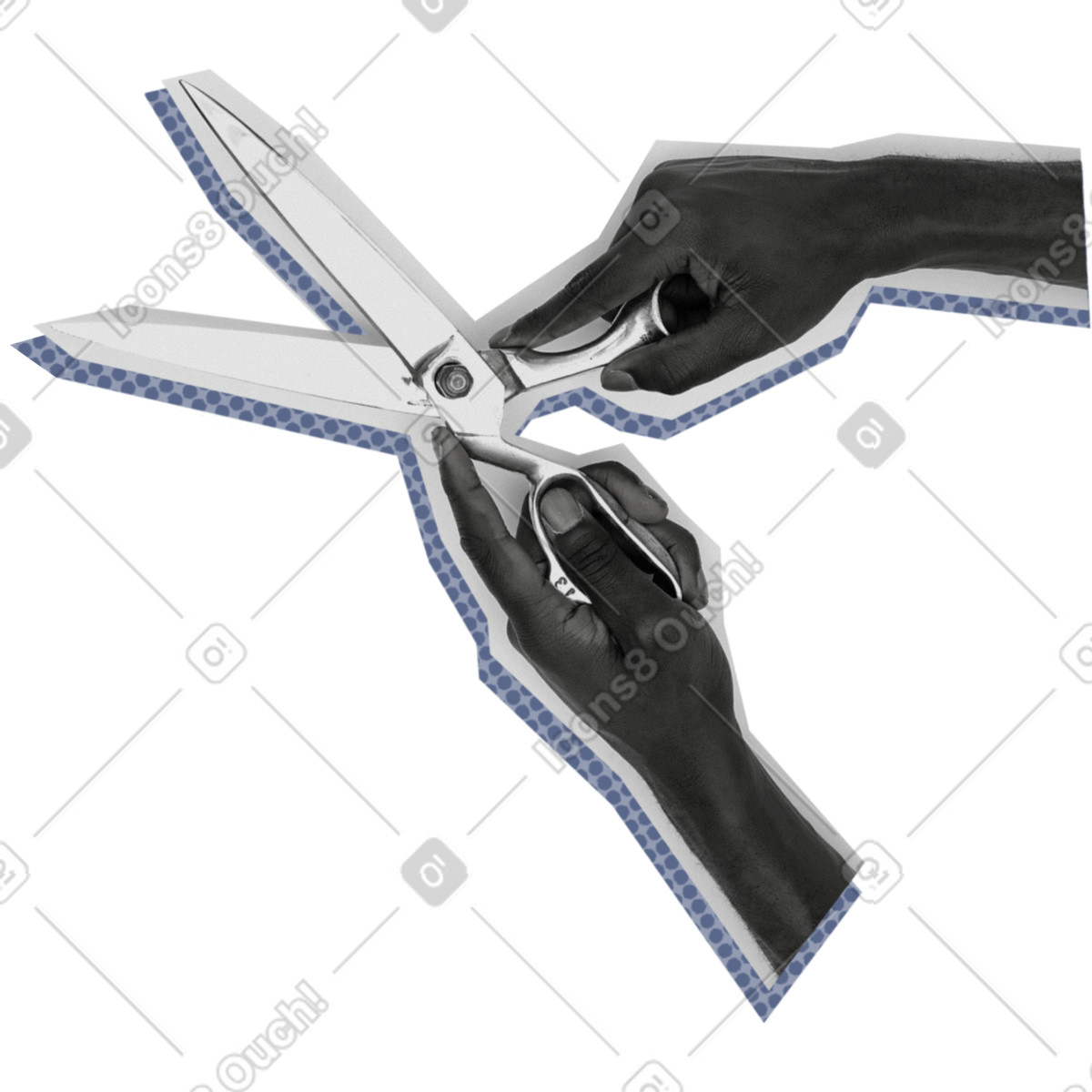 Hand with scissors illustration in Paper Cut style download in PNG, SVG