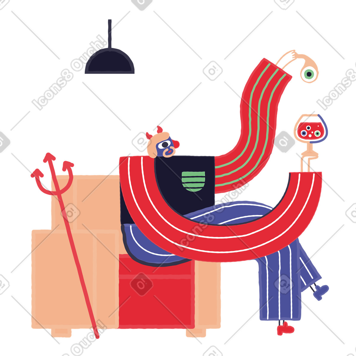Ilustração de Homem fantasiado diabo sentado em uma cadeira festa halloween no estilo Stripy para baixar PNG, SVG