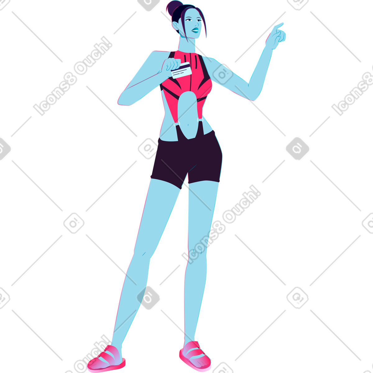 Ilustración Mujer joven con tarjeta de pago en estilo Neon a descargar en PNG y SVG