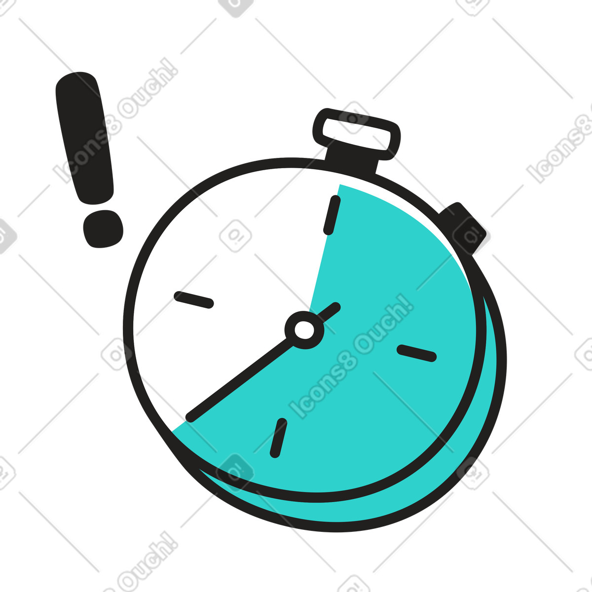 Stopwatch with exclamation point illustration in Little style download in PNG, SVG