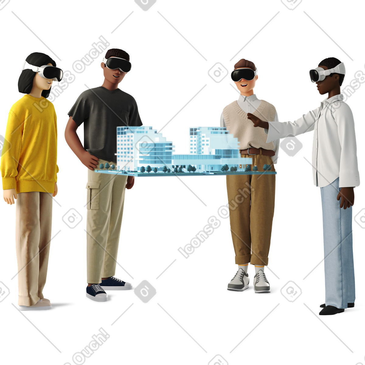 People working on a project in vr glasses-Illustration im 3D Business-Stil als Download PNG, SVG