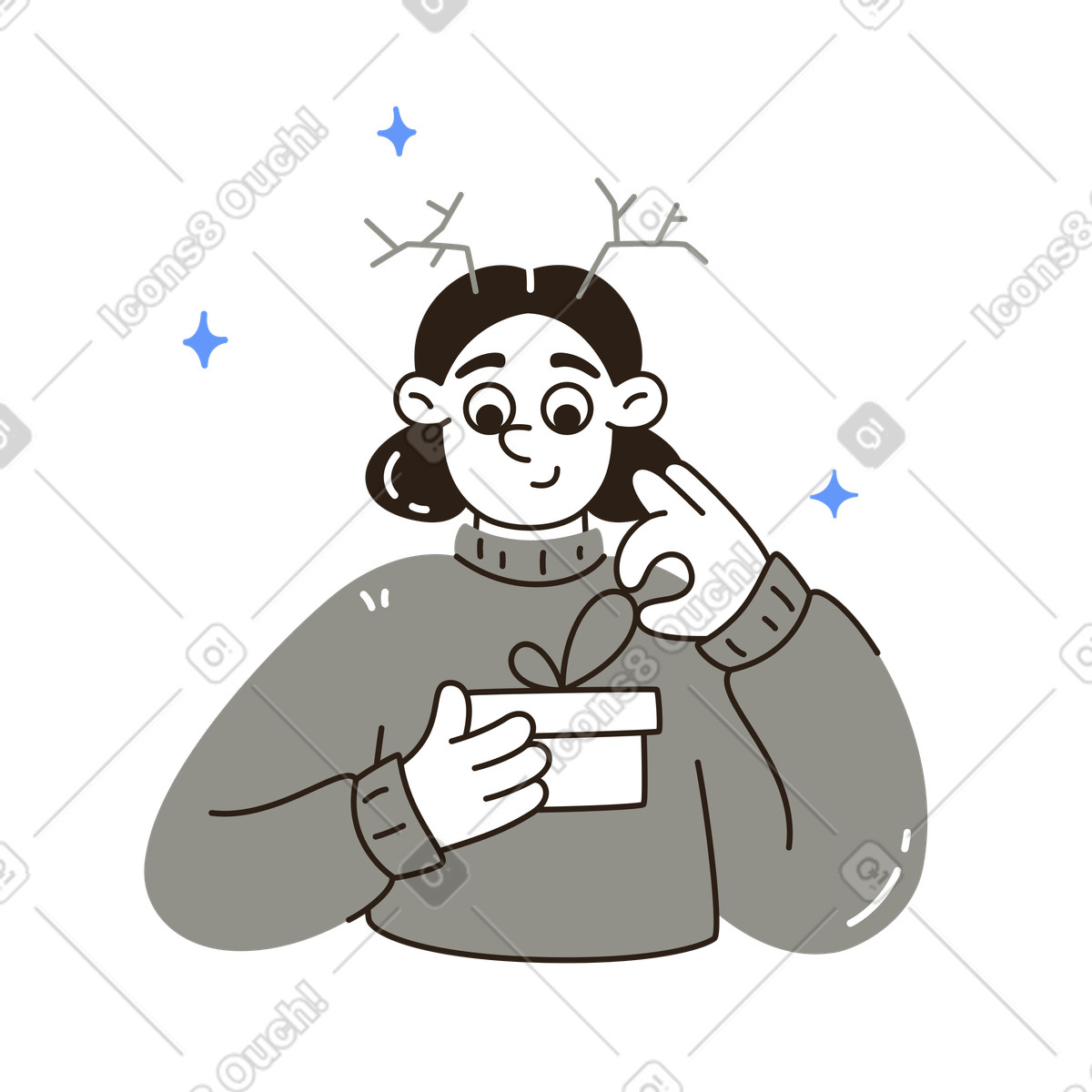 Apertura de caja de regalo con cinta, sorpresa navideña y celebración. illustration in PNG, SVG