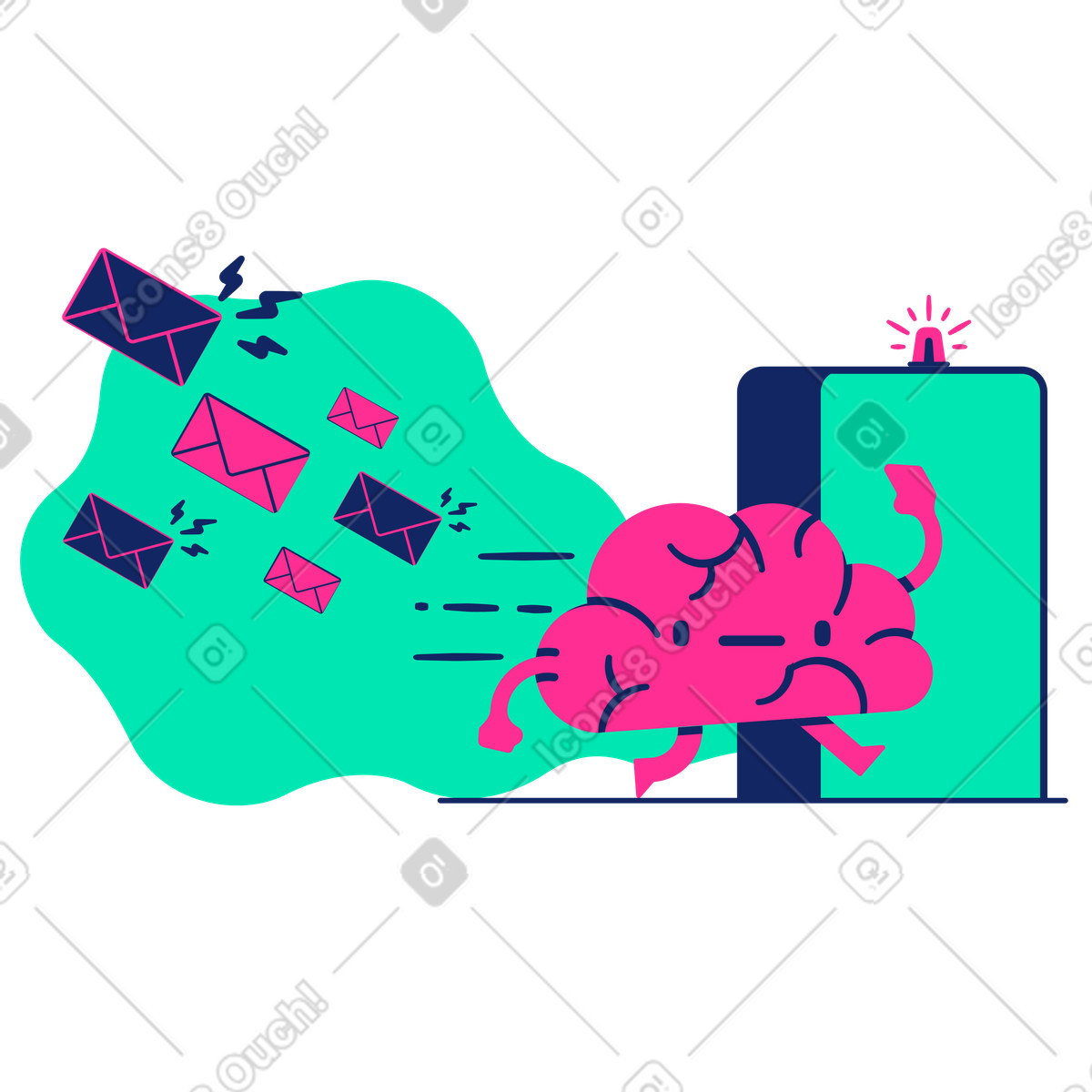 Cervello in fuga dalle lettere di spam illustrazione stile Cyborg scarica PNG, SVG
