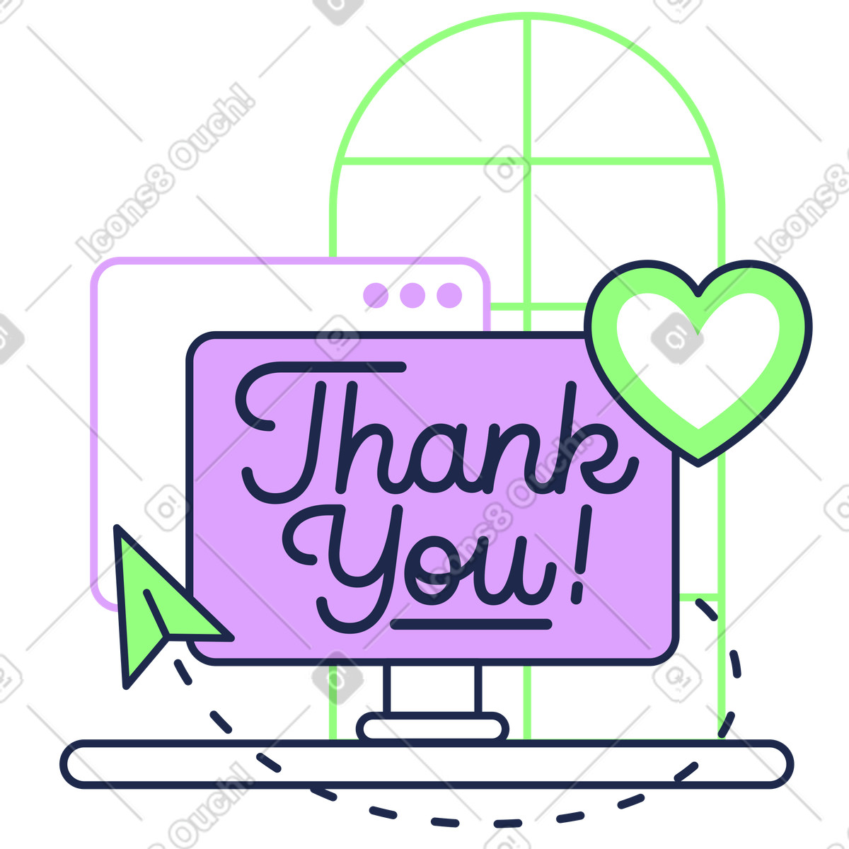 Thank You text in screen with plane cursor and heart Lettering animated illustration Outline style download GIF, Lottie (JSON), AE