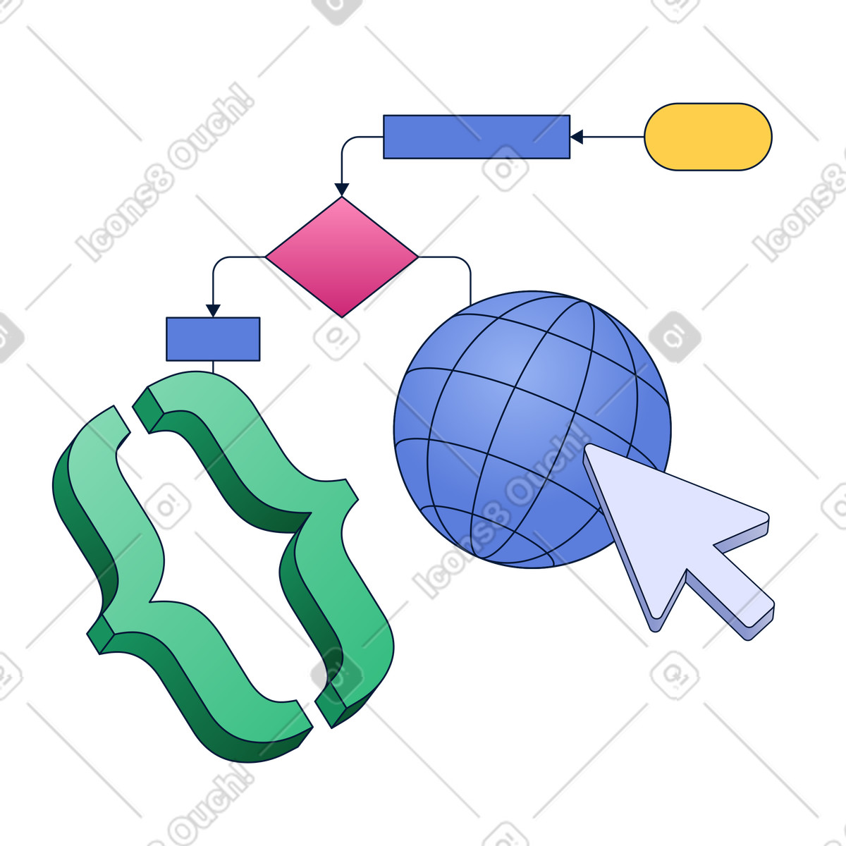 Block diagram and browser icons illustration in PNG, SVG