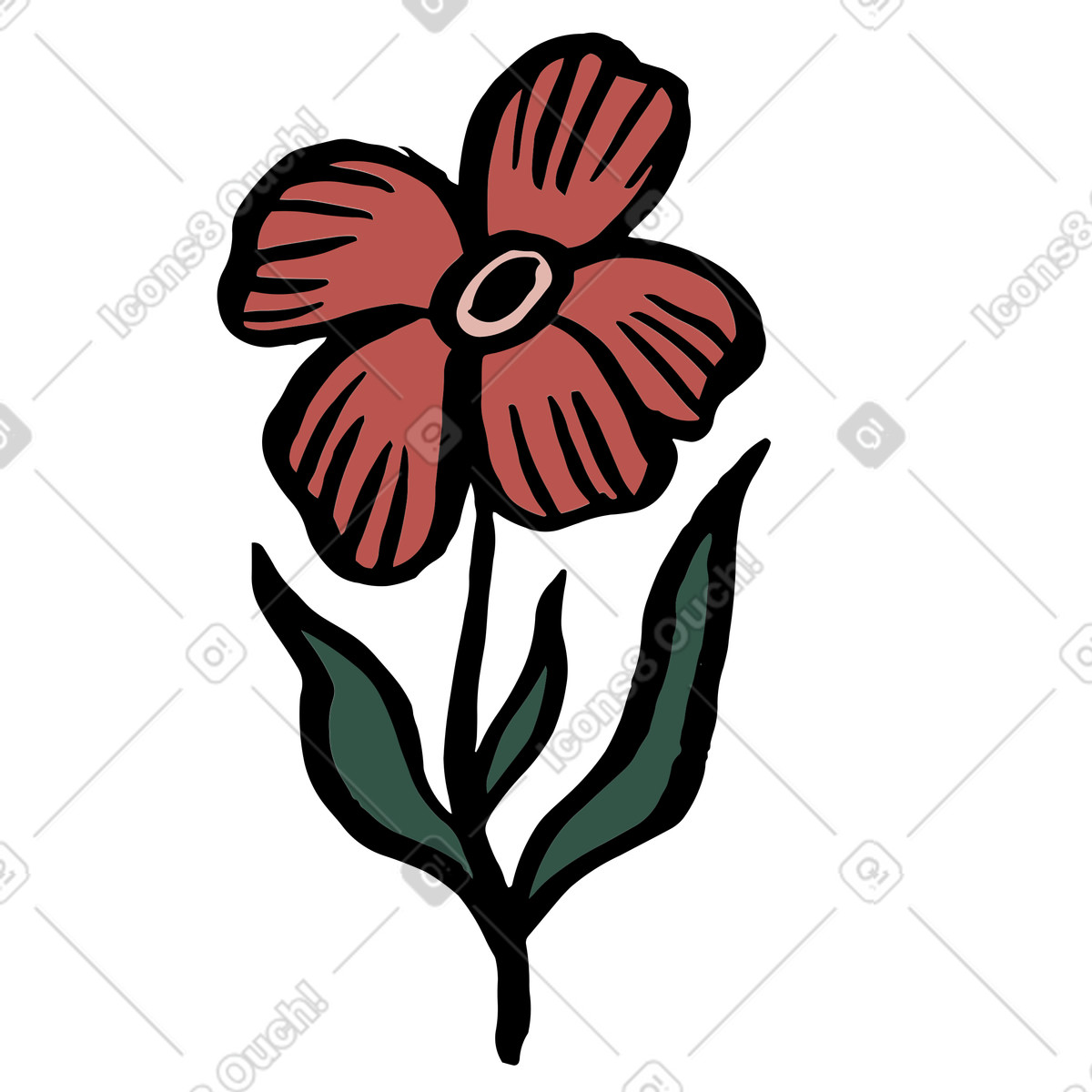 Scandi スタイルの Red flower with dark green leaves のイラストをPNG、SVG形式でダウンロード