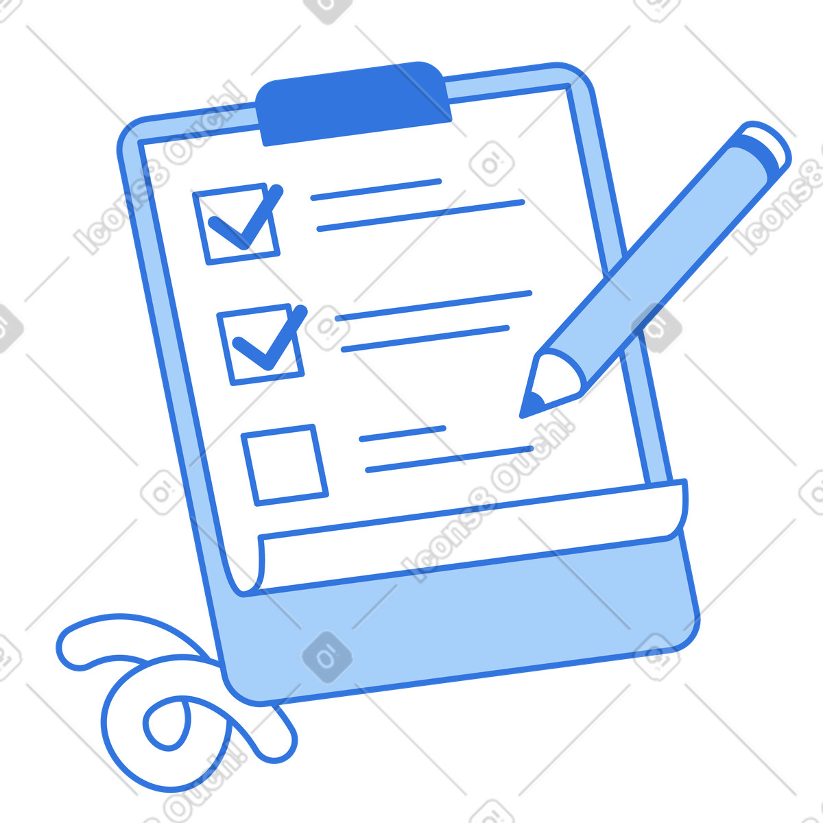 Task management, productivity planning, clipboard with checklist and pencil illustration in Sky style download in PNG, SVG