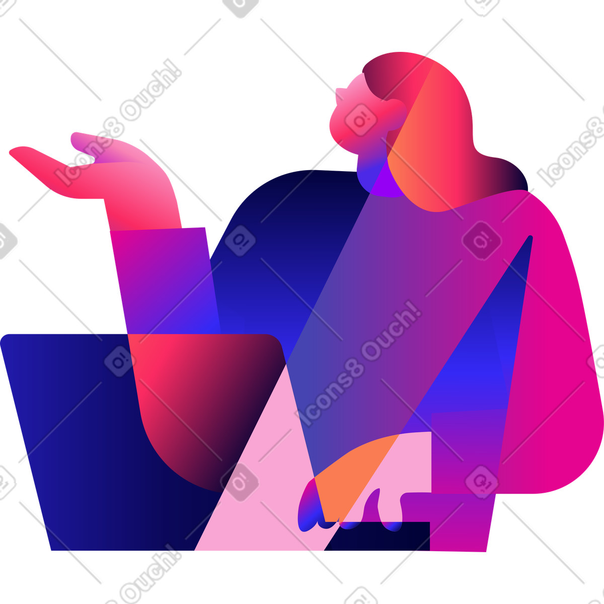 Ilustração de Meio corpo mulher com laptop em no estilo Mix para baixar em PNG, SVG