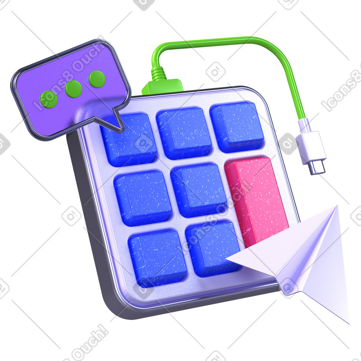 Keypad with chat bubble and paper airplane, Instant messaging and communication, Fast message delivery concept illustration in PNG, SVG