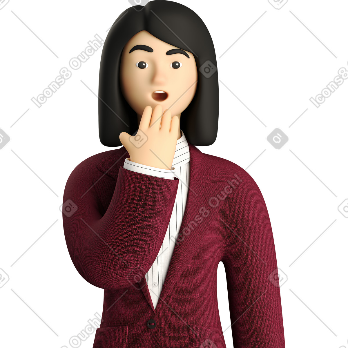 Illustration Astonished businesswoman in red suit dans le style 3D Business à télécharger aux formats PNG, SVG