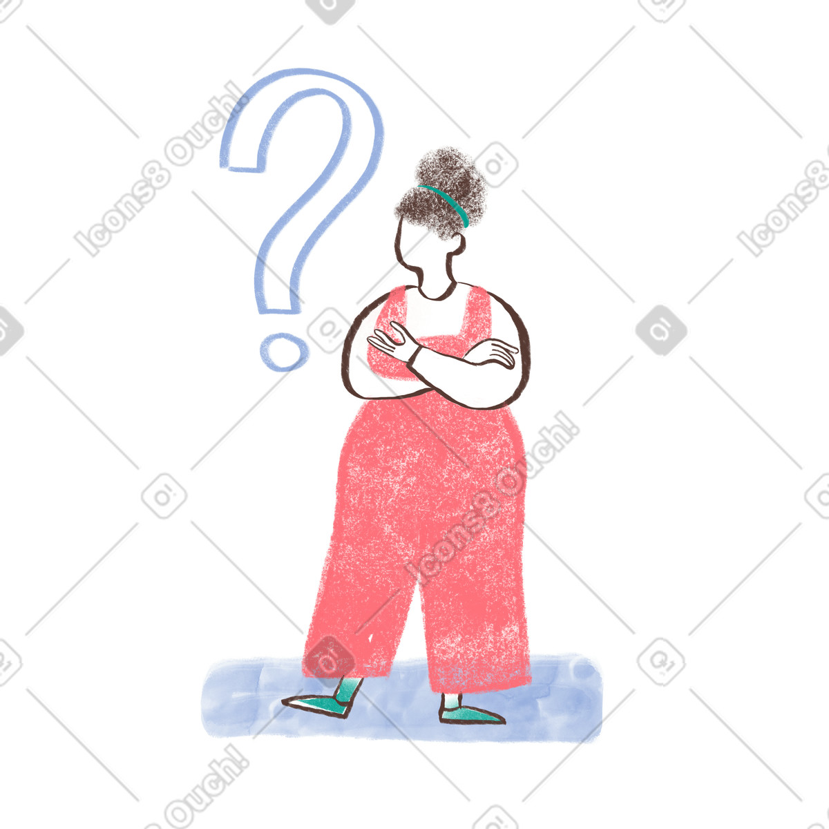 Illustration Femme sinueuse debout près du point d'interrogation dans le style Company à télécharger aux formats PNG, SVG