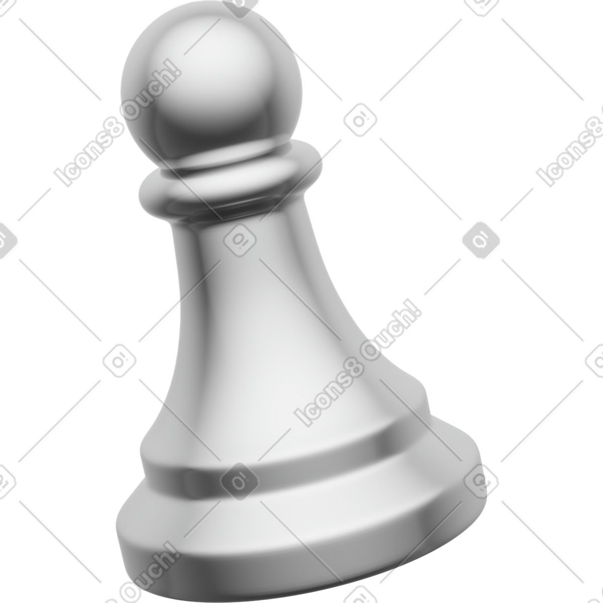 Silver chess pawn piece, strategy game figure, business competition symbol illustration in 3D Playful style download in PNG, SVG