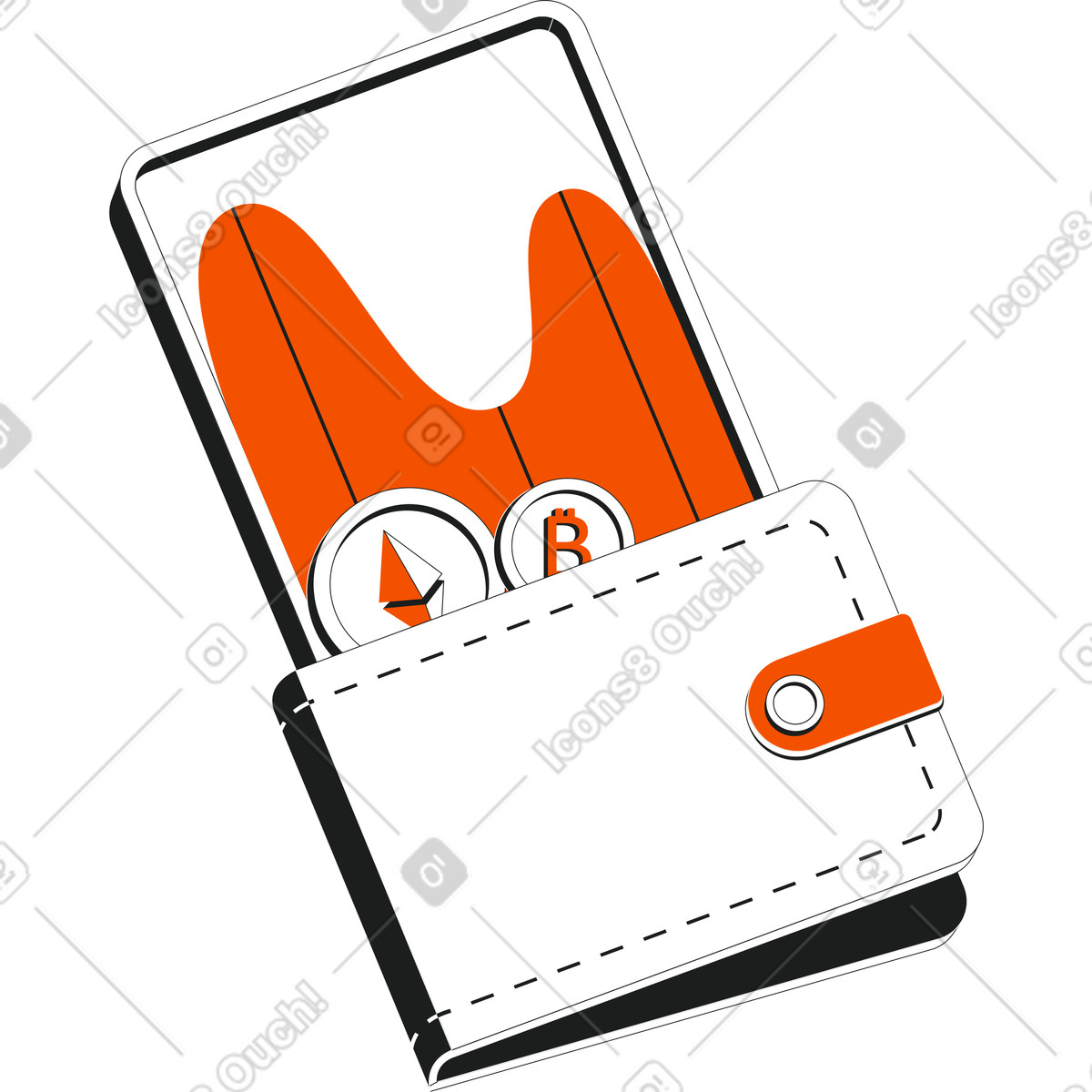Wallet with crypta illustration in Strict style download in PNG, SVG