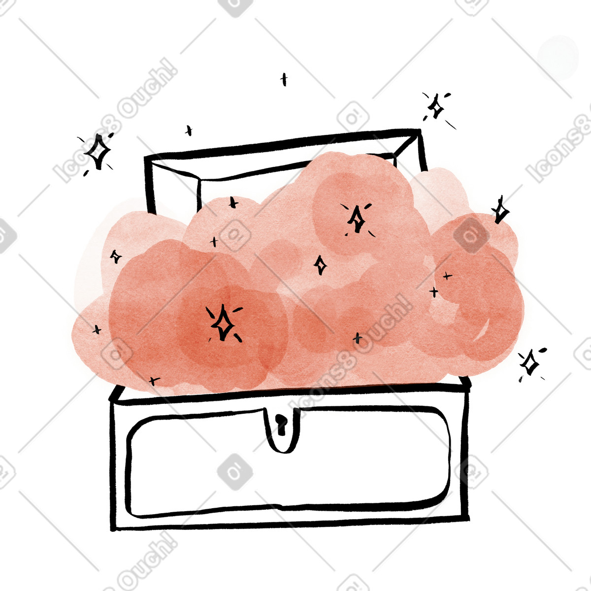 Open treasure chest with sparkles, Reward or achievement unlocked animated illustration in Hand-drawn animation style download in GIF, Lottie (JSON), AE