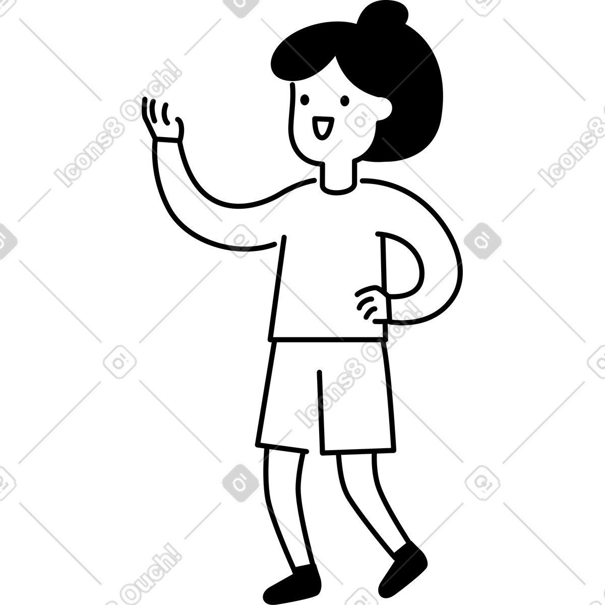 Иллюстрация Character waving hand with smile and shorts standing upright в стиле Notion Line Art — скачать в форматах PNG, SVG