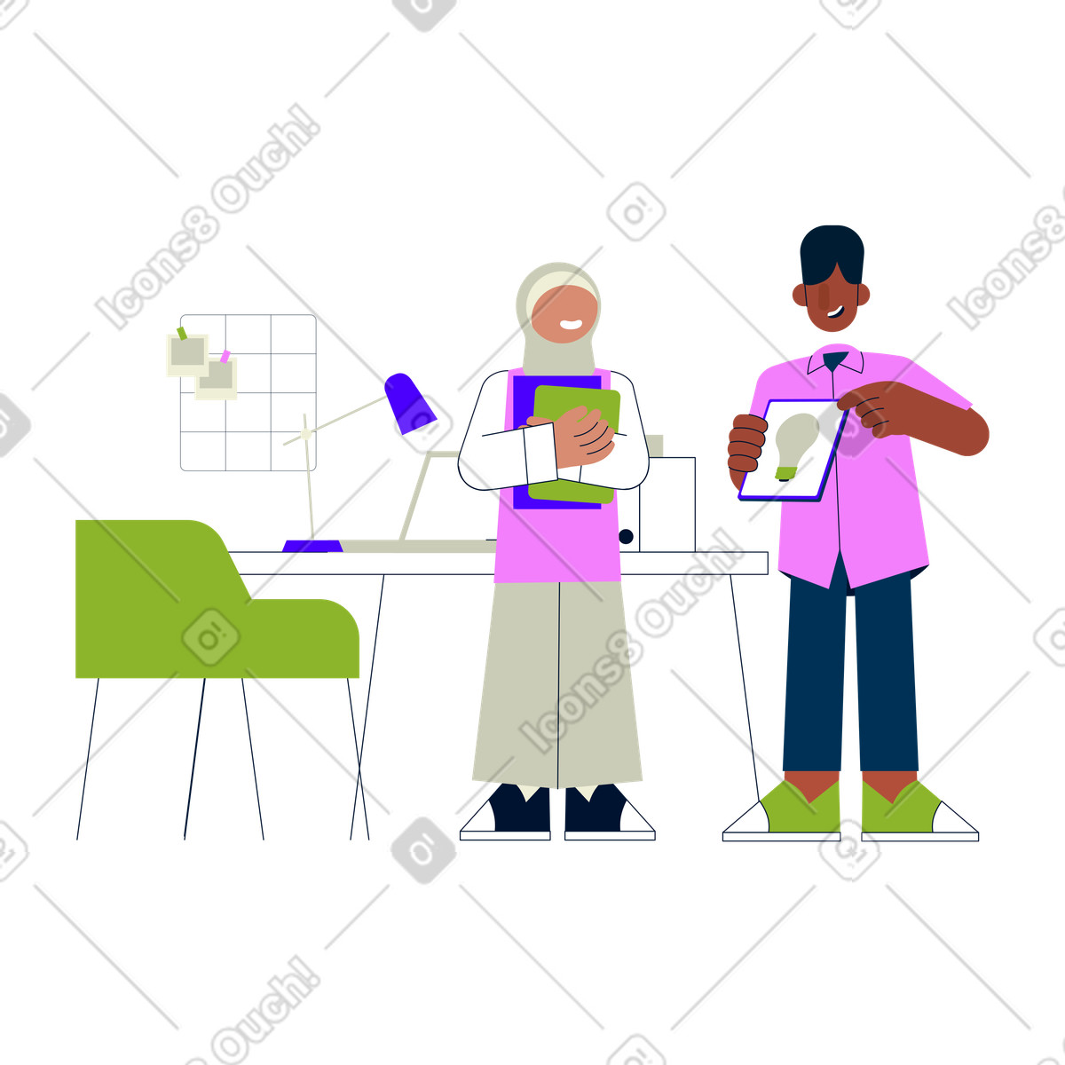 Junger mann erzählt einer jungen frau im hijab von idee-Illustration Cubes-Stil als Download in PNG, SVG