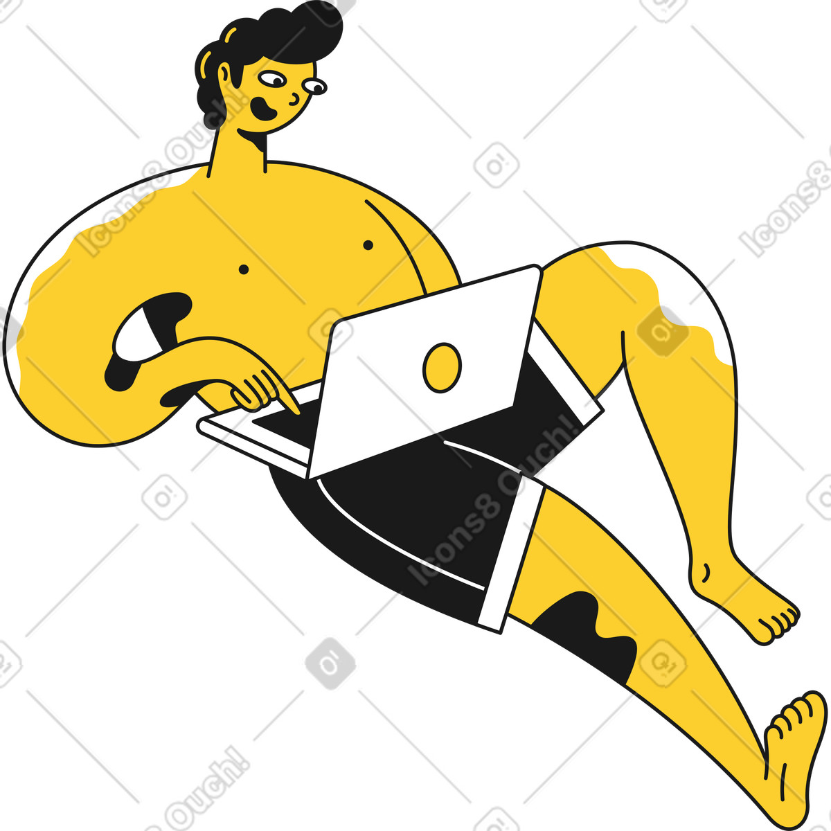 Liegender junge mit laptop-Illustration im Taxi-Stil als Download in PNG, SVG