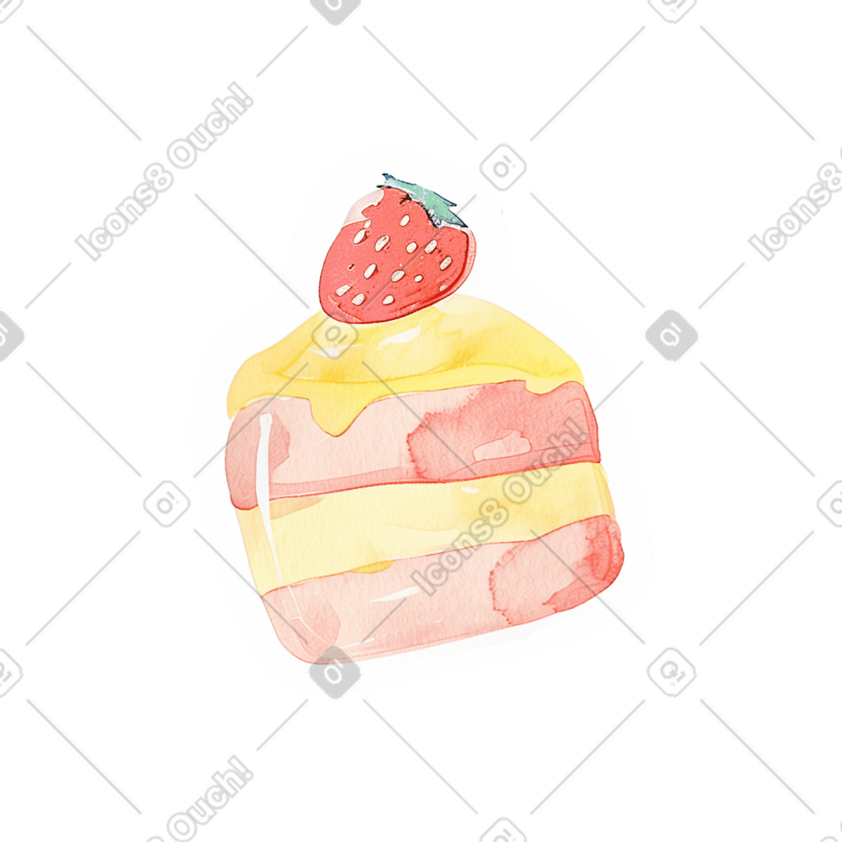 Strawberry shortcake illustration in Watercolor style download in PNG, SVG