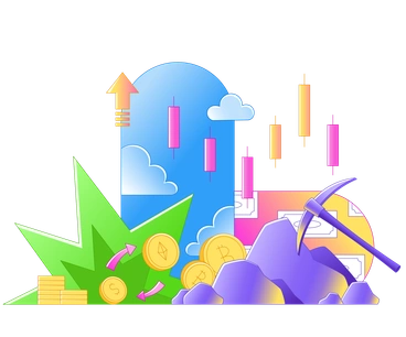 Mining and finance elements with colorful graphics - Rainbow style illustration