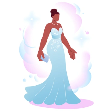 A glamorous celebrity is standing confidently on the red carpet, adorned in a stunning evening gown that flows elegantly to the ground. The gown features intricate embellishments that catch the light beautifully. The celebrity's hair is styled in a sophisticated updo, enhancing the overall elegance of the appearance. Around them, bright flashbulbs from cameras create a lively atmosphere, while the surrounding environment is filled with soft gradient pastel colors. A stylish clutch purse is held in one hand, adding to the luxurious look of the scene.