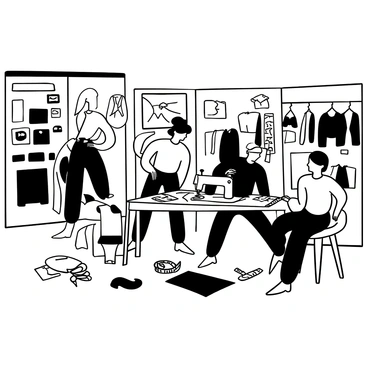 Fashion designers working on new collections in a vibrant studio