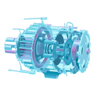 A transparent 3D illustration of a car's transmission gearbox showcasing intricate mechanical components. The gearbox features interlocking gears, shafts, and levers that are partially transparent, allowing a view of the internal workings and the movement of the gears. There are motion blur effects to indicate the gearbox is in motion, highlighting the dynamic operation. The background is minimal to emphasize the detailed mechanics of the transmission system.