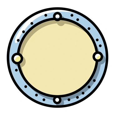 A round frame resembling the shape of a Viking shield, featuring a metallic rim with decorative designs engraved along the edge. The center of the frame is made to look like polished wood, giving it a rustic appearance. The frame is adorned with two raised rivets positioned at the top and bottom, emphasizing its shield-like structure. Shadows and light reflections create a three-dimensional effect, enhancing the visual depth of the frame.