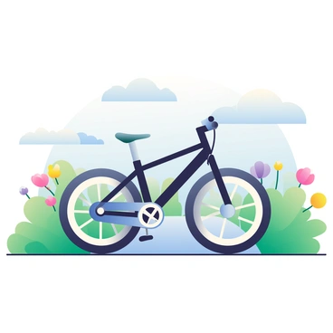 A sleek black street bike is positioned on a quiet country lane. The bike features aerodynamic design and shiny silver accents. The lane is bordered by vibrant wildflowers in shades of yellow, purple, and pink, swaying gently in the breeze. Lush green grass grows alongside the path, creating a natural frame for the scene. In the background, light blue skies stretch above, dotted with fluffy white clouds.