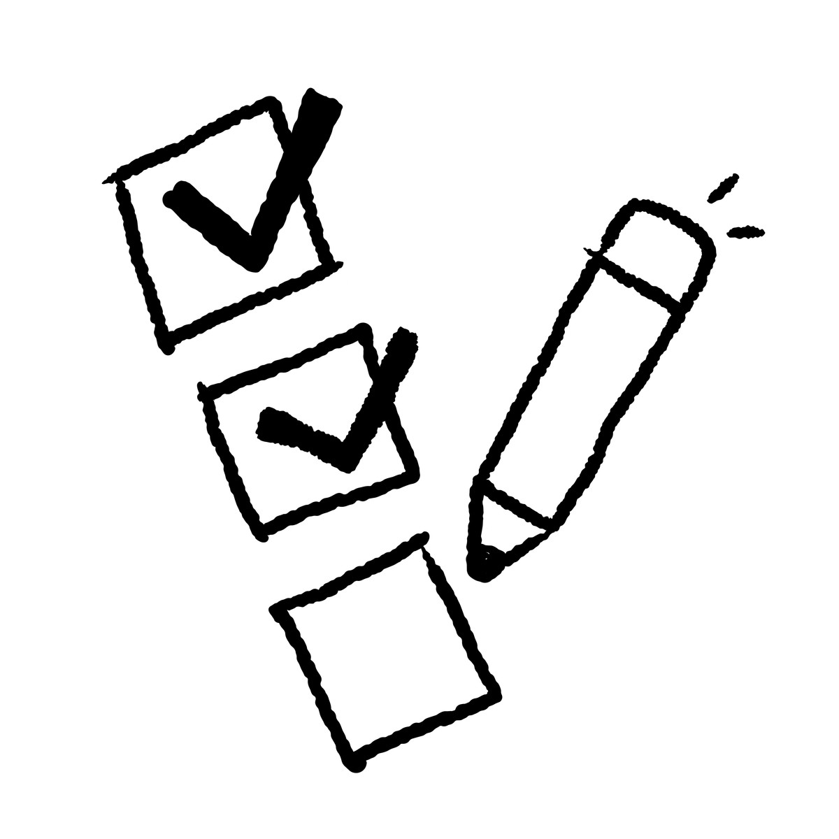 下载 Black Chalk 风格的 Checklist boxes with pencil marking completed tasks and remaining item 插画，支持 PNG、SVG 格式