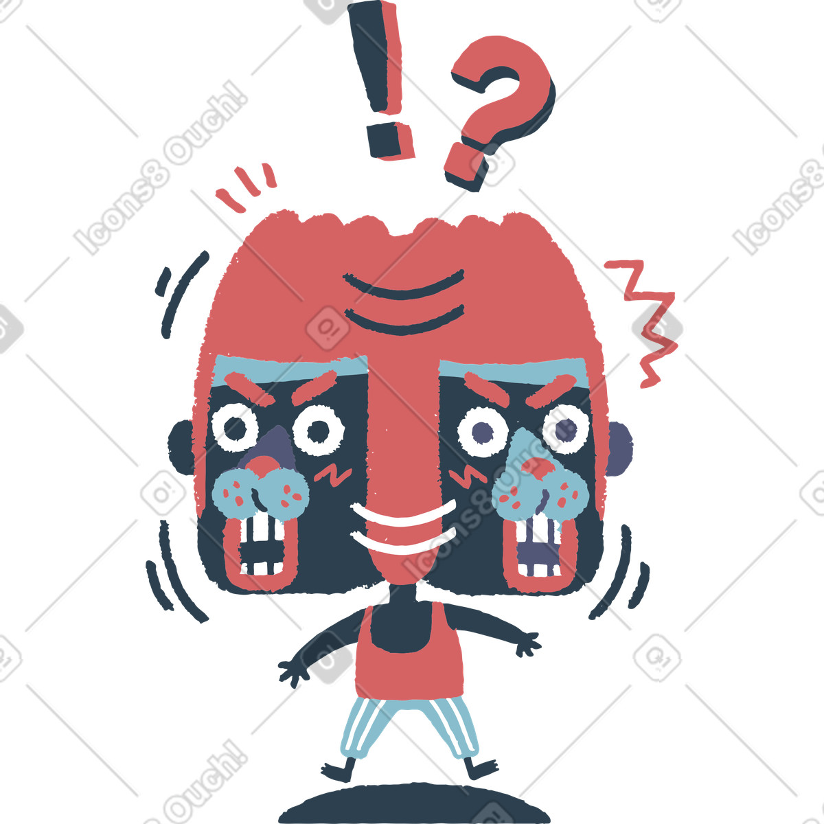 Confused character with two heads, Frustration or uncertainty illustration in Flamenco style download in PNG, SVG