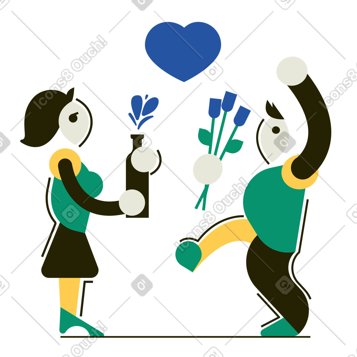 Paar mit blumen bei einem date-Illustration in PNG, SVG