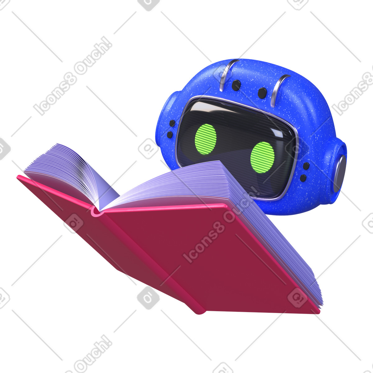 Artificial intelligence reading book illustration in 3D Boost style download in PNG, SVG