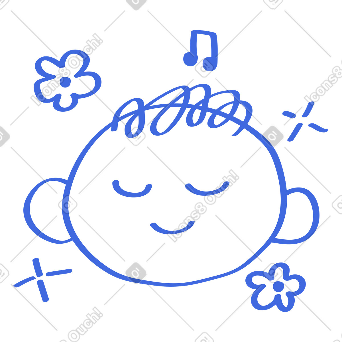 Ilustração de Face relaxed child listening to music note and flowers em no estilo Ballpoint Pen para baixar em PNG, SVG