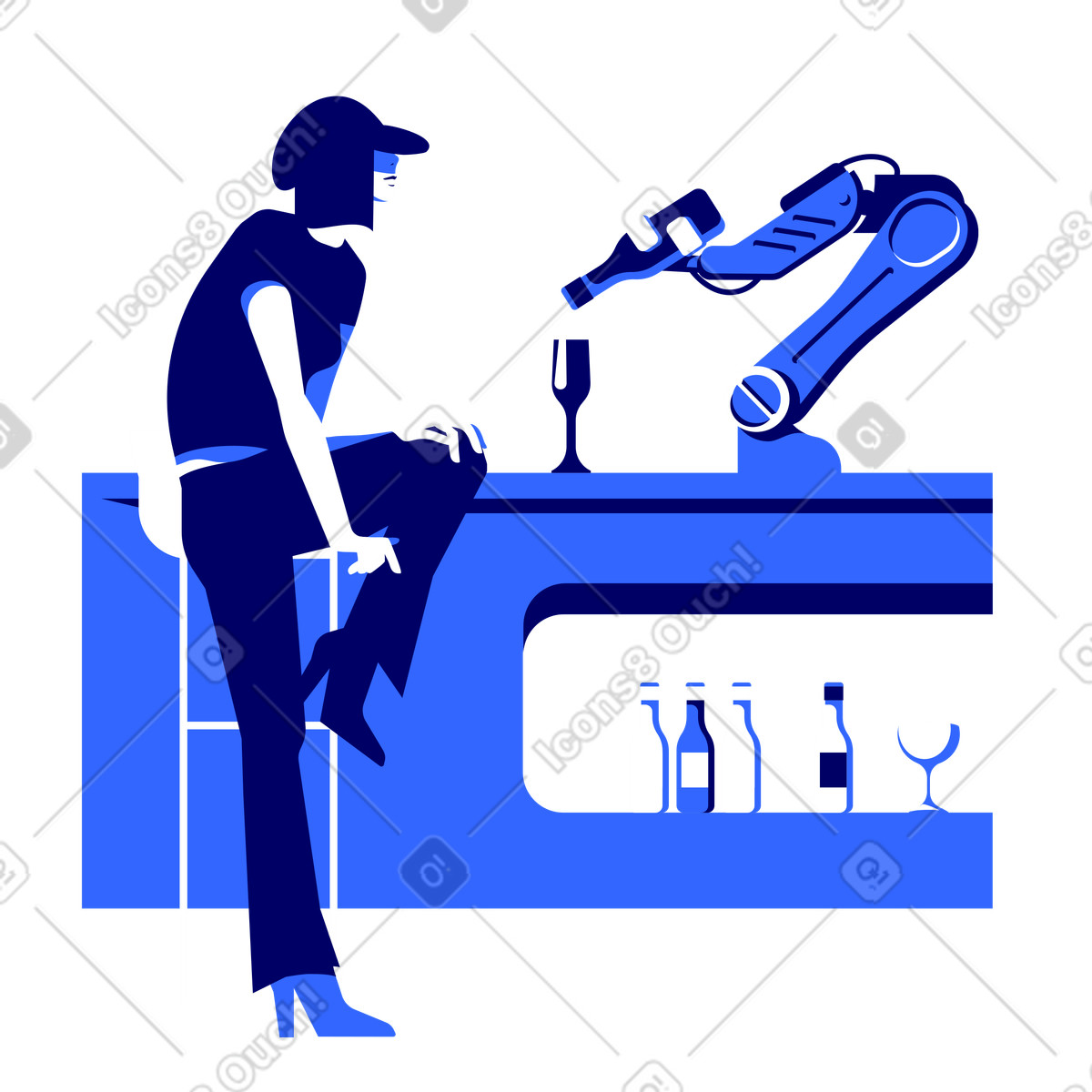 Ilustración Mujer sentada en un bar robótico estilo Lounge a descargar PNG y SVG
