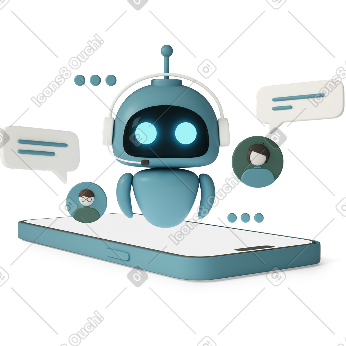 3D Casual life 스타일의 Chatbot in smartphone 일러스트레이션 PNG, SVG 다운로드