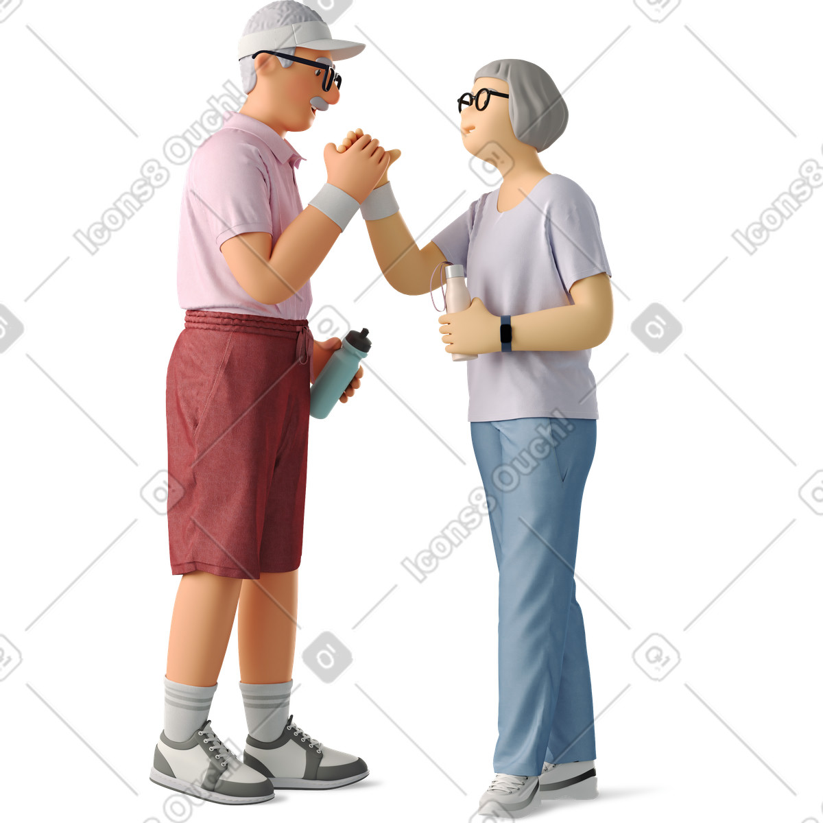 Two elderly people leading a healthy lifestyle illustration clipart in PNG SVG GIF