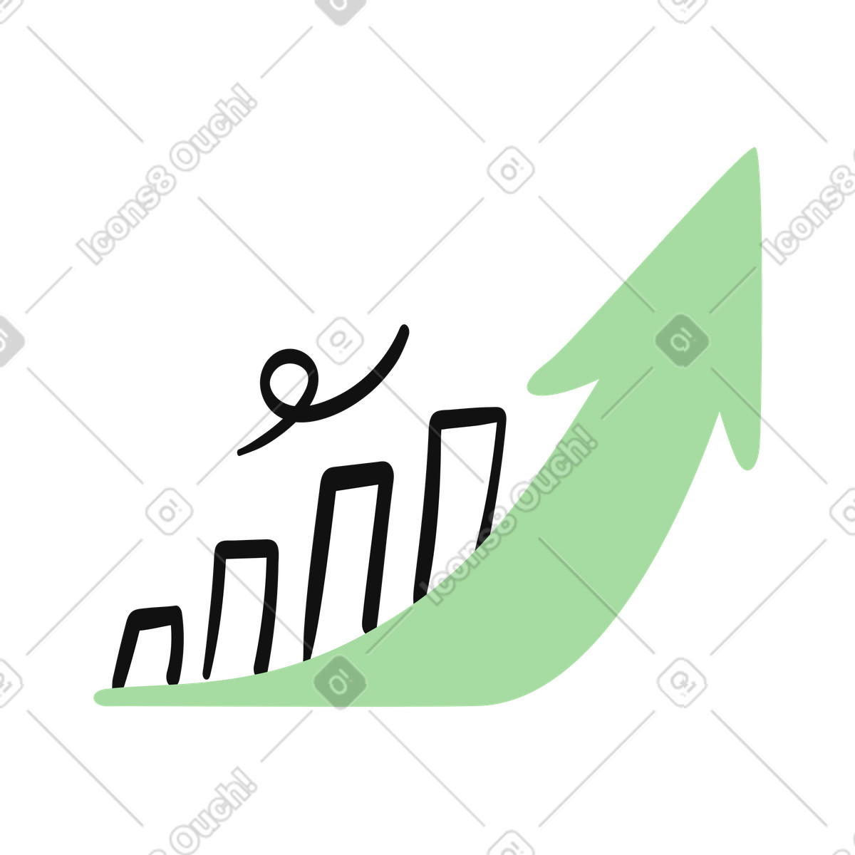 Profit arrow moving upward along columns demonstrating revenue increase trend illustration in Organic style download in PNG, SVG