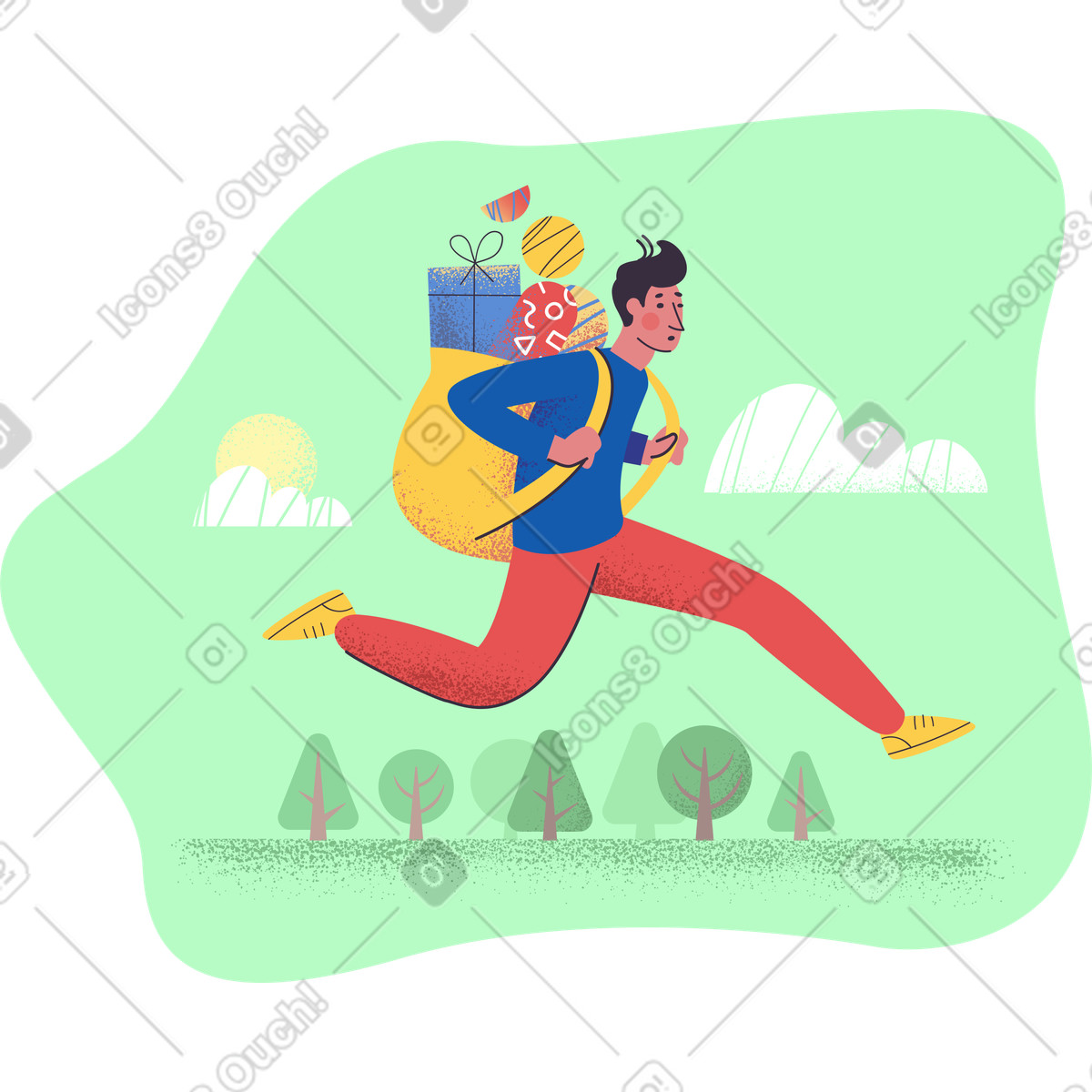 A man running with backpack on his back illustration in Pale style download in PNG, SVG