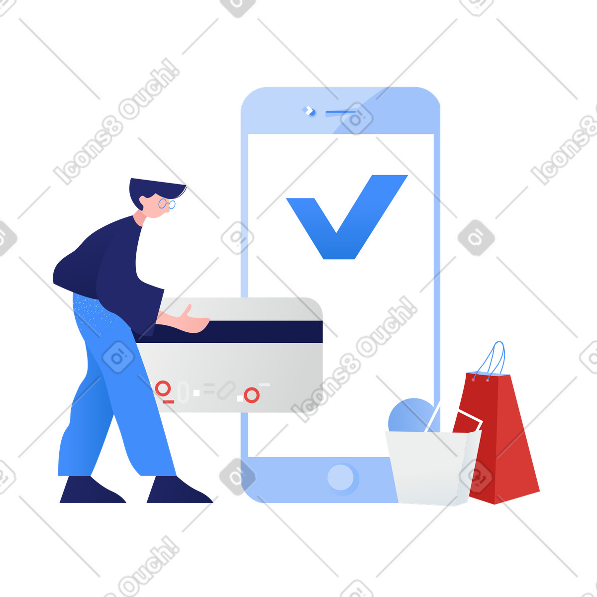 Uomo che paga gli acquisti con la carta illustrazione in stile Clip scarica in PNG, SVG