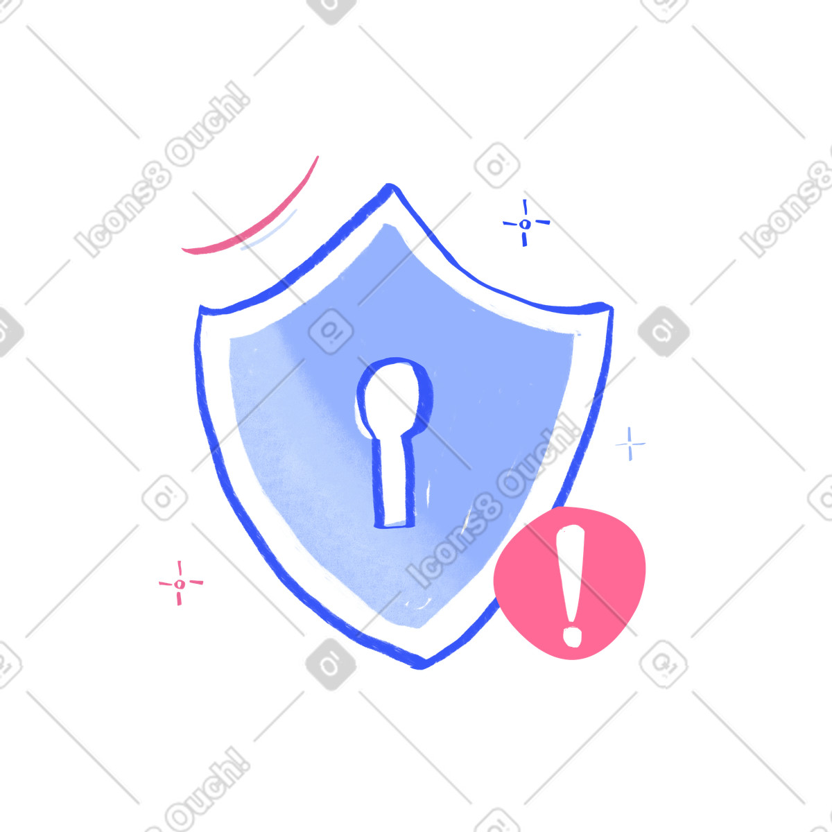 Protection shield with exclamation point illustration in Quirky style download in PNG, SVG