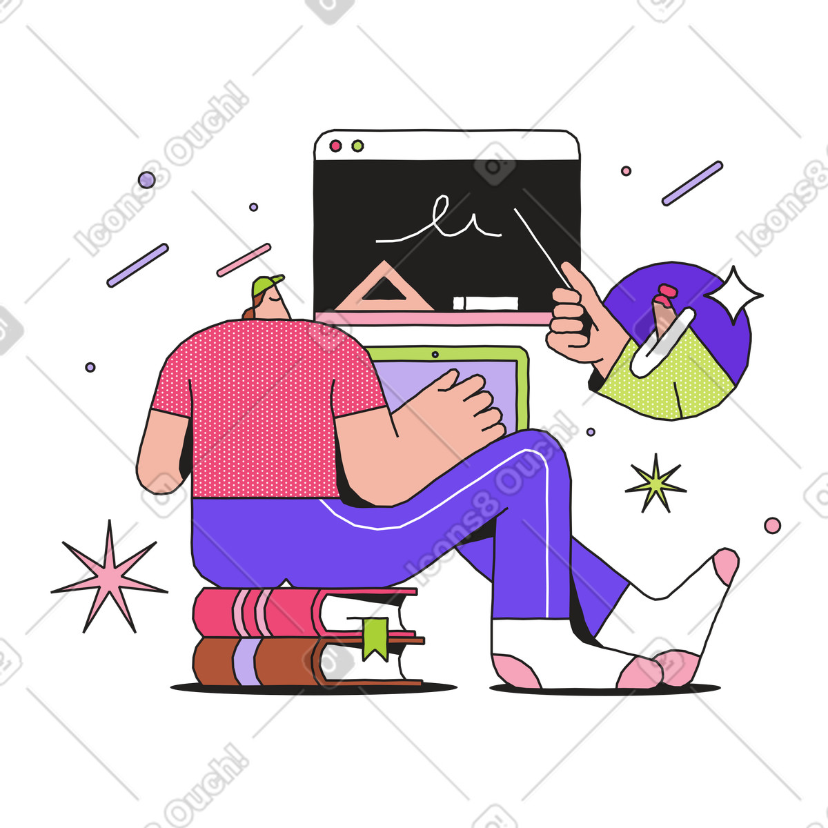 Ilustração animada de Student using laptop for virtual class, Online education and remote learning em no estilo Dazzle para baixar em GIF, Lottie (JSON), AE