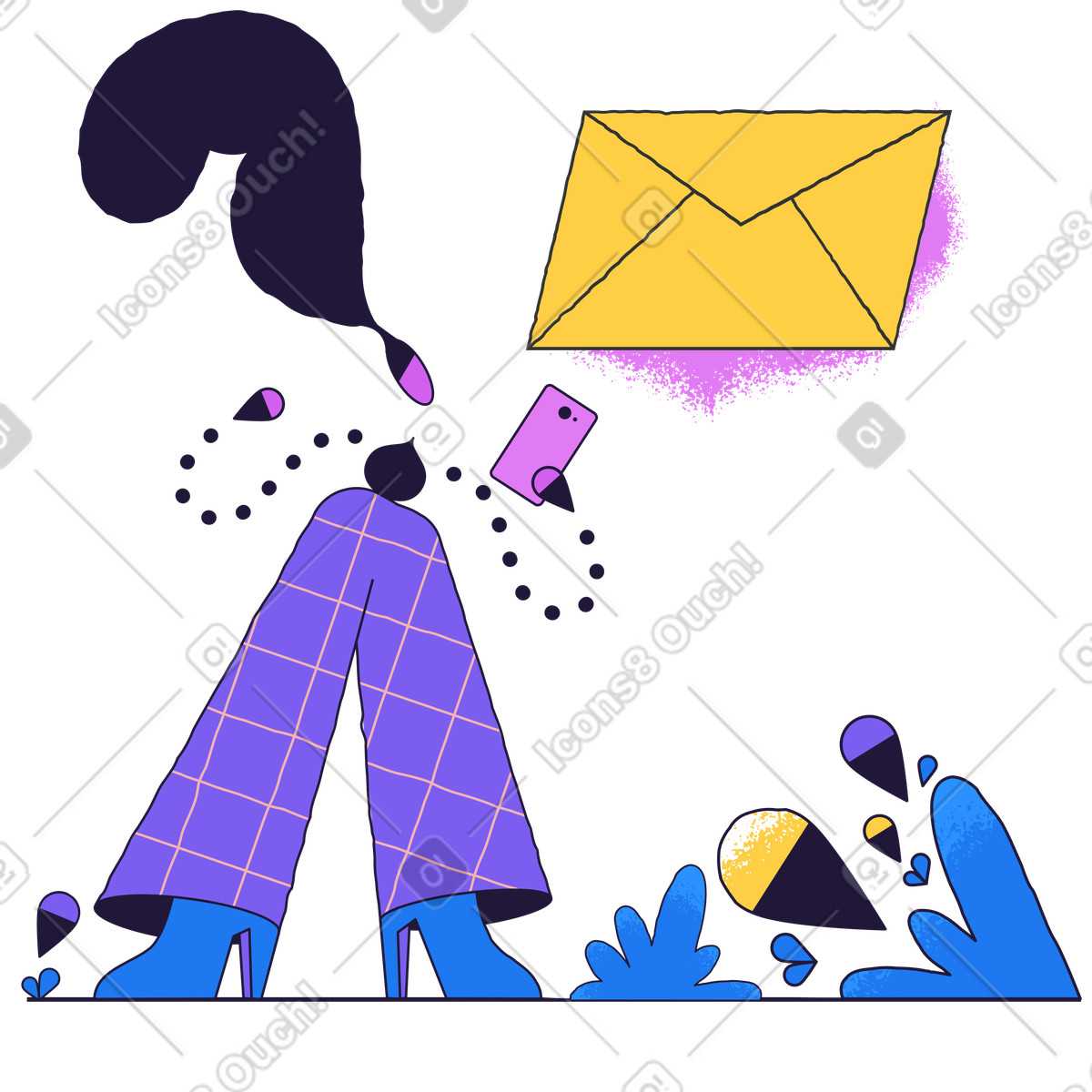 Ilustración Sending letter with smartphone, Mobile messaging and email sent en estilo Conifer a descargar en PNG y SVG