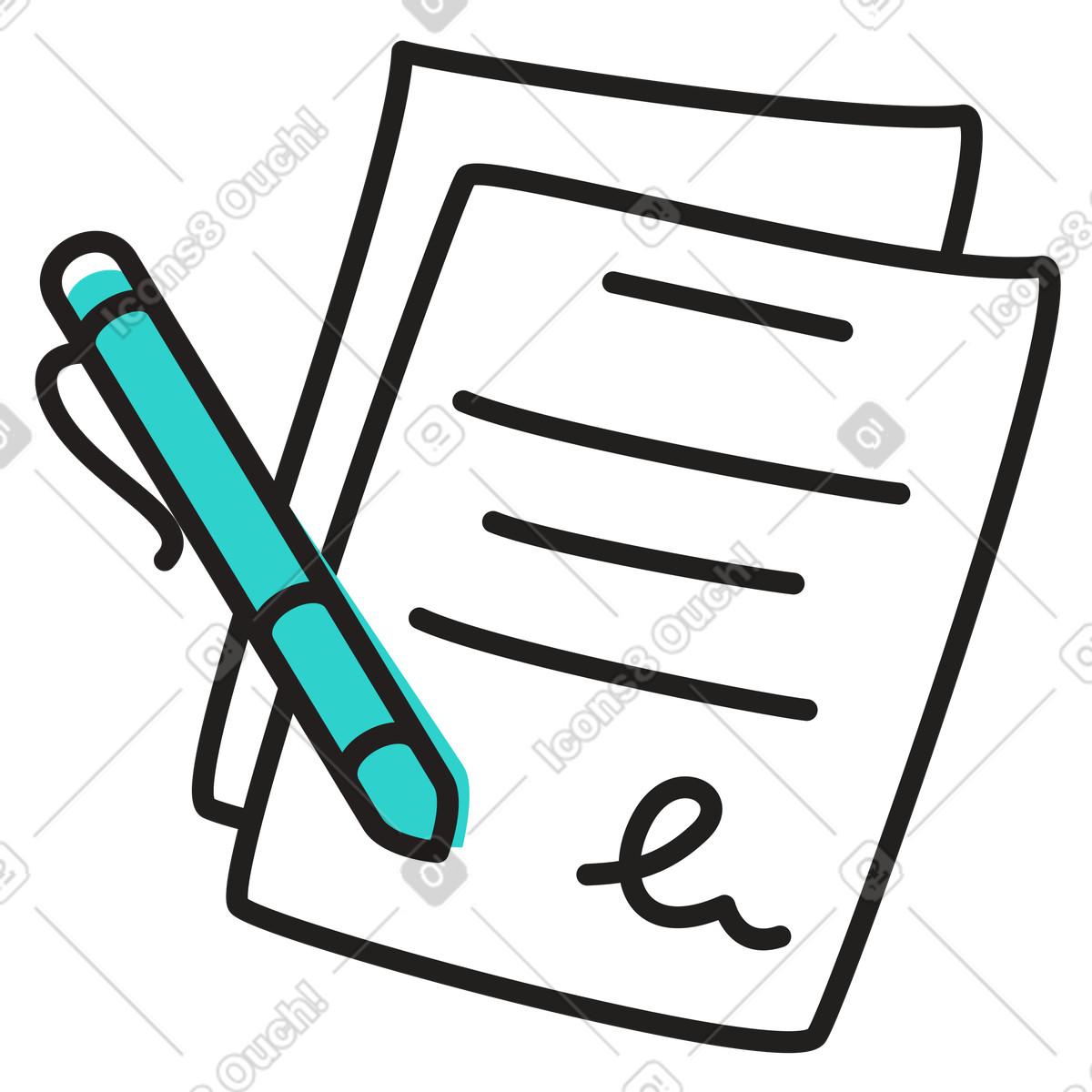 Signed contract and pen illustration in PNG, SVG