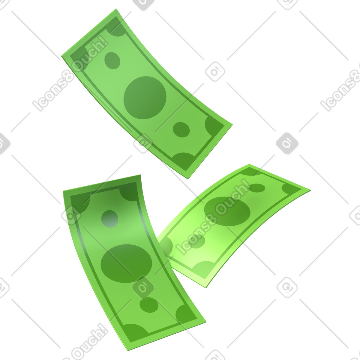 Three green banknotes illustration cash flow clipart image in PNG SVG GIF