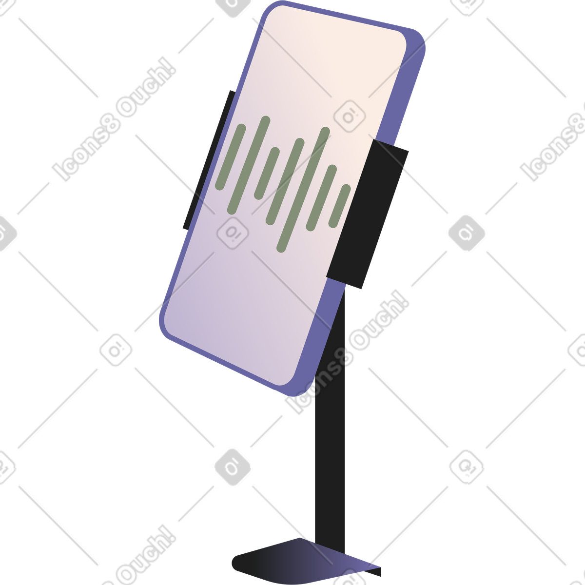 Ilustración Smartphone en un soporte de escritorio con grabación audio la pantalla. estilo Coworking a descargar PNG y SVG