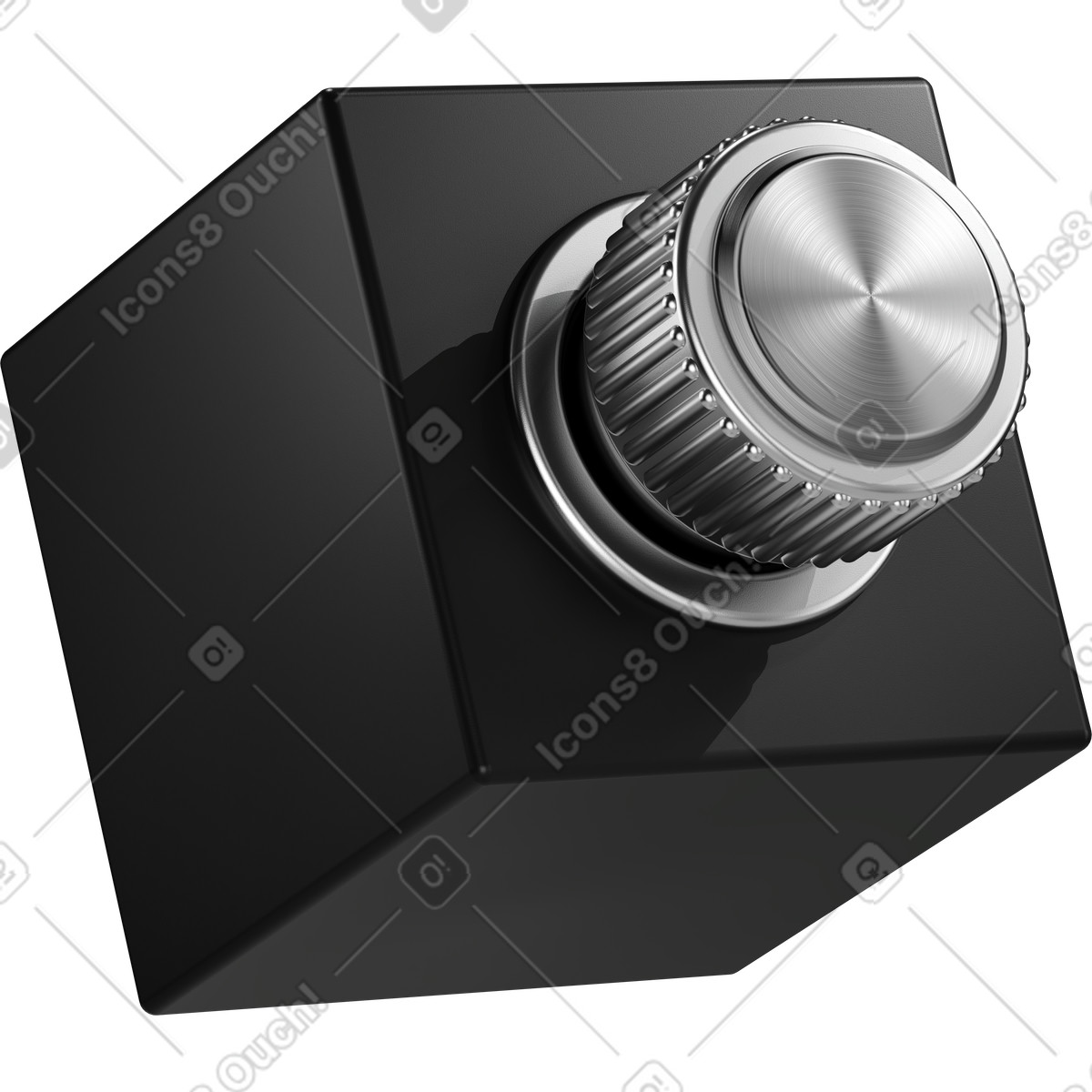 Knob metal rotary encoder mounted on black control box housing illustrazione in stile 3D Metallic scarica in PNG, SVG