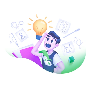 A character having a light bulb moment after realizing that all artists started with simple drawings.