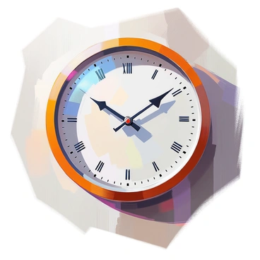 A round wall clock with a wooden frame is displayed prominently. The clock features arrow-shaped hands, where the shorter hand is pointing towards "3" and the longer hand is pointing towards "12." The numbers on the clock face are clearly visible, with a combination of Roman numerals and dots marking the hours. The clock's background has a subtle texture that enhances its classic appearance. Light reflects gently off the hands, highlighting their metallic finish.